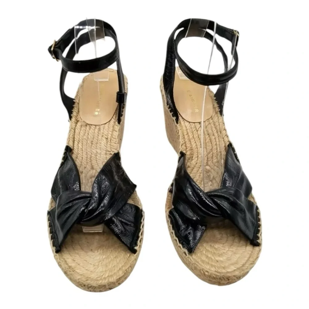 Etienne Aigner Womens Black Leather Vera Espadrille Wedge Sandal 7 M
